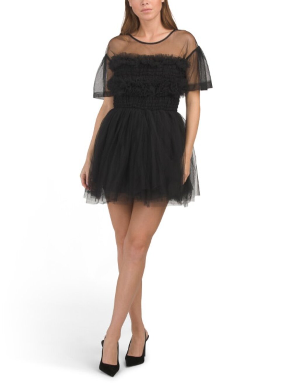 BEULAH Short Sleeve Tulle Mini Dress